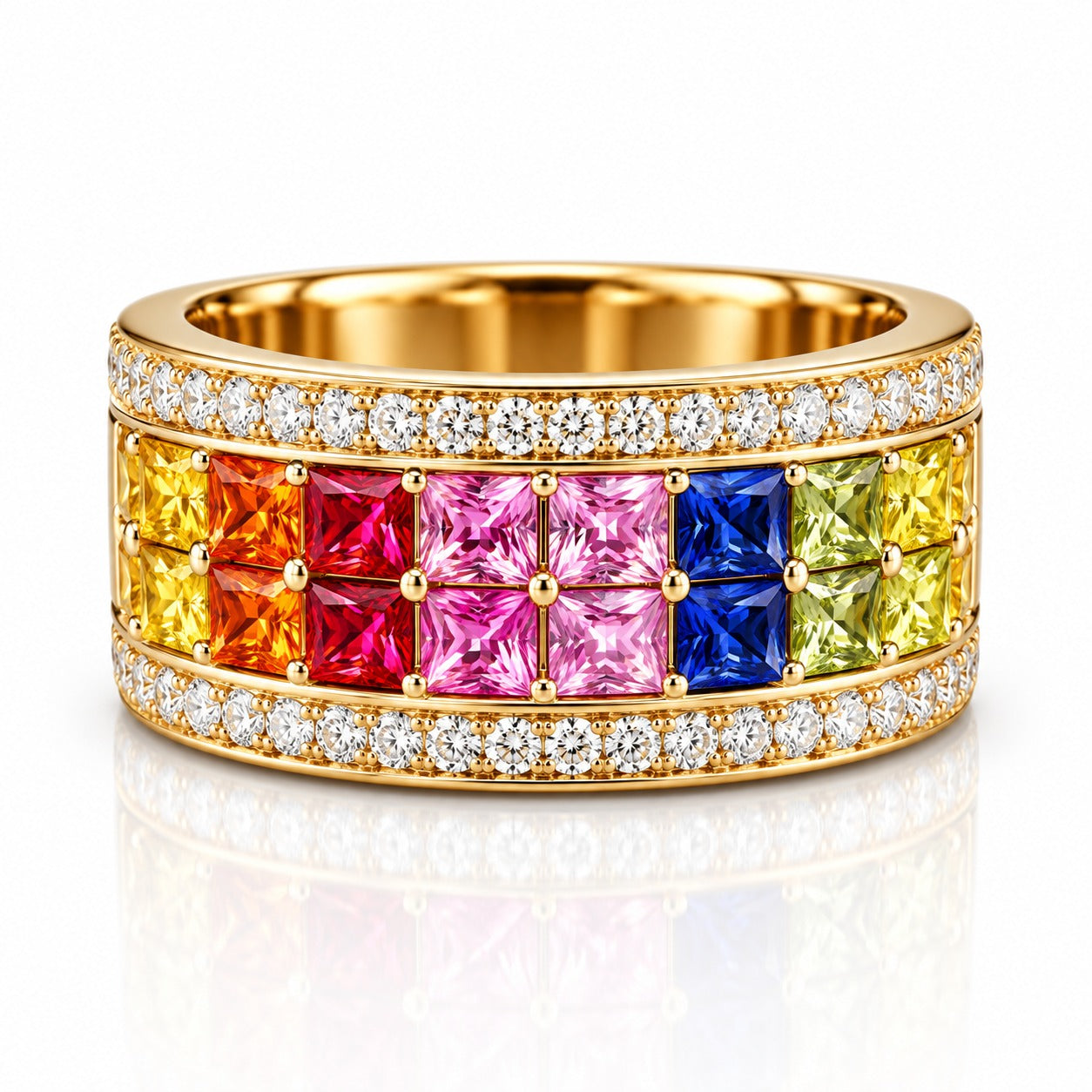 Natural Diamond & Rainbow Sapphire Band Ring