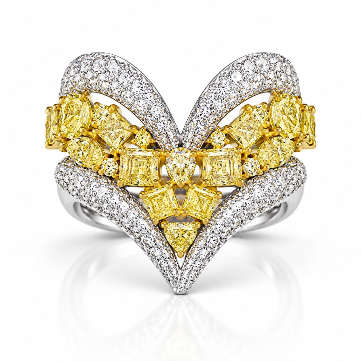 Natural 5 Carat Fancy Cut Yellow Diamond Heart Ring