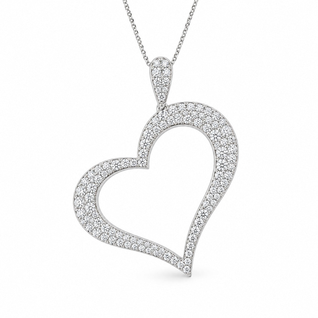 Natural 6 Carat Open Heart Diamond Necklace
