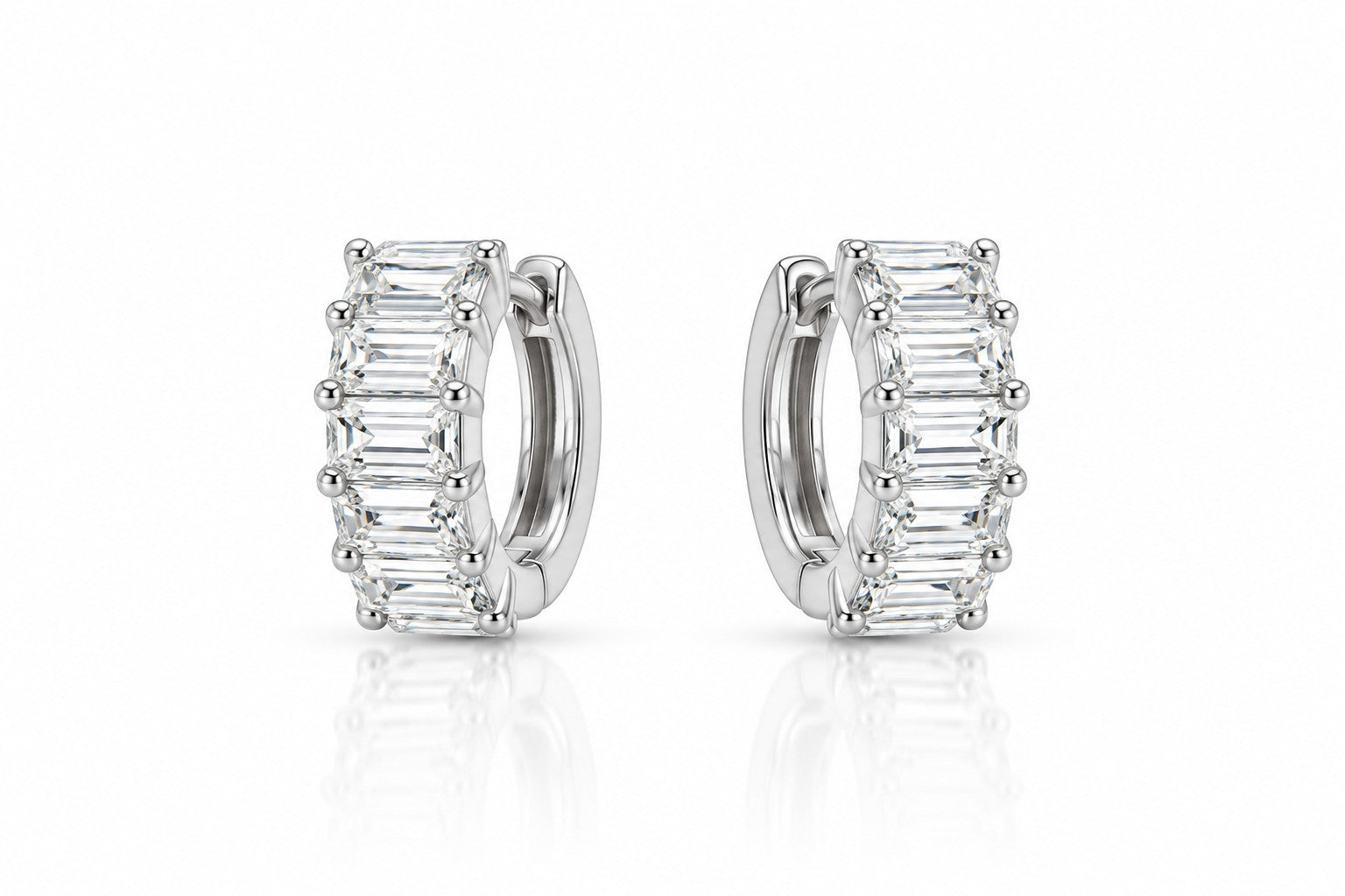 Lab-Grown 2.5 Carat Emerald Cut Loop Huggie Earrings
