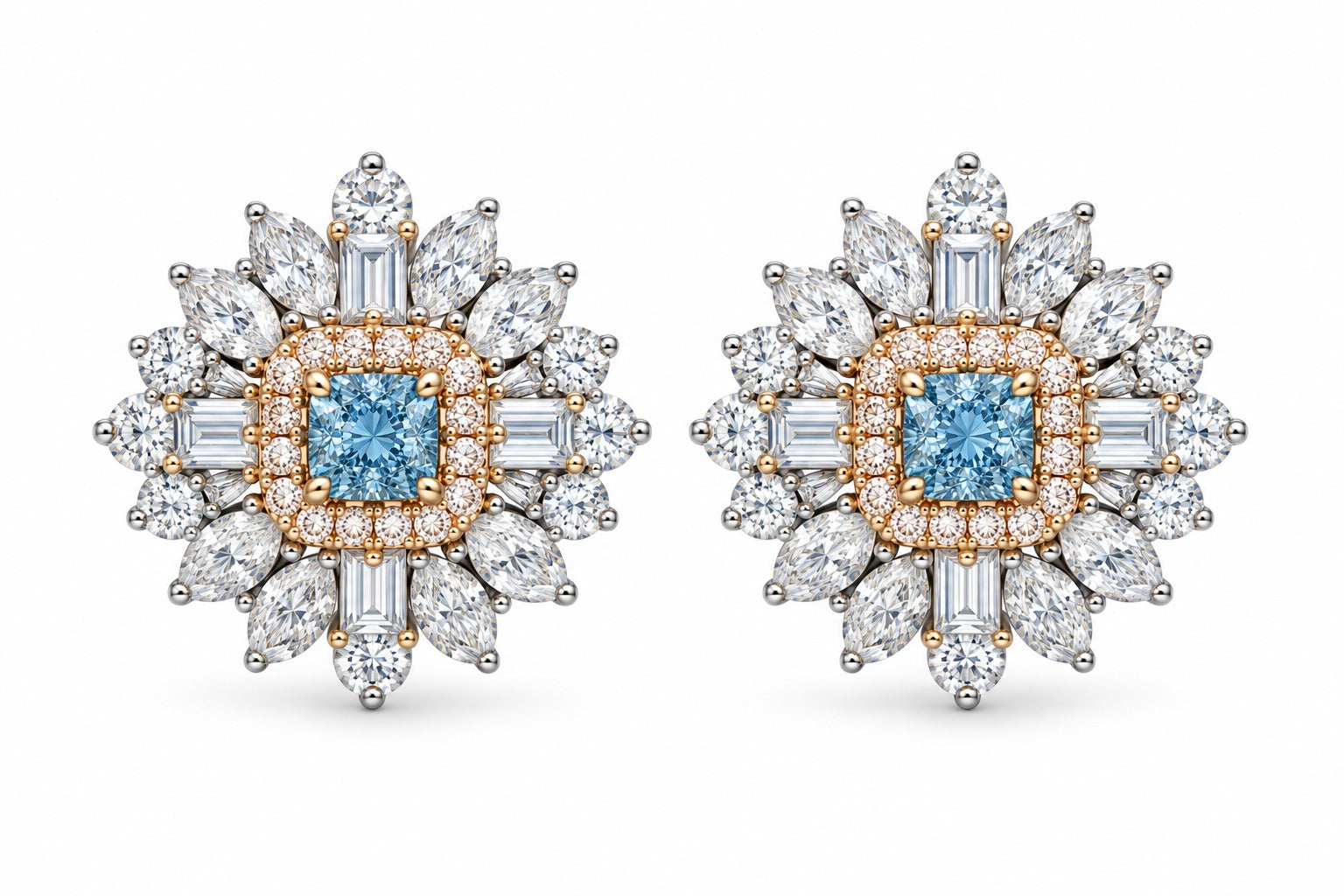 Natural 13 Carat Blue Diamond Floral Earrings