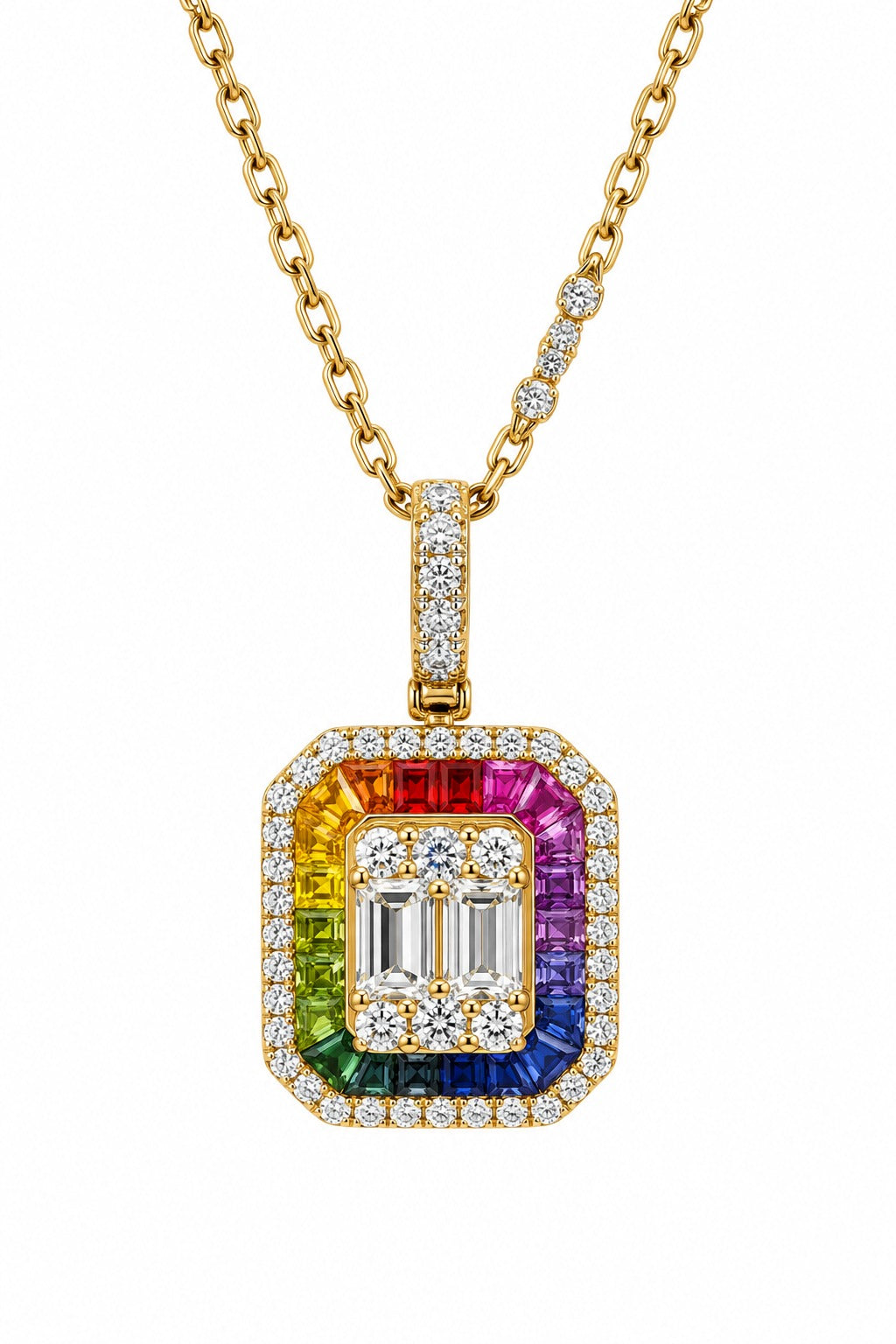 Natural Diamond & Rainbow Sapphire Pendant Necklace