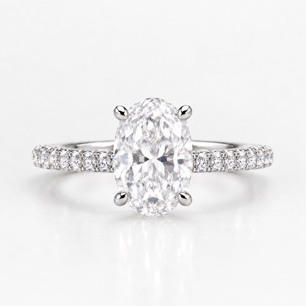 Lab-Grown Oval Cut Diamond Pavé Ring