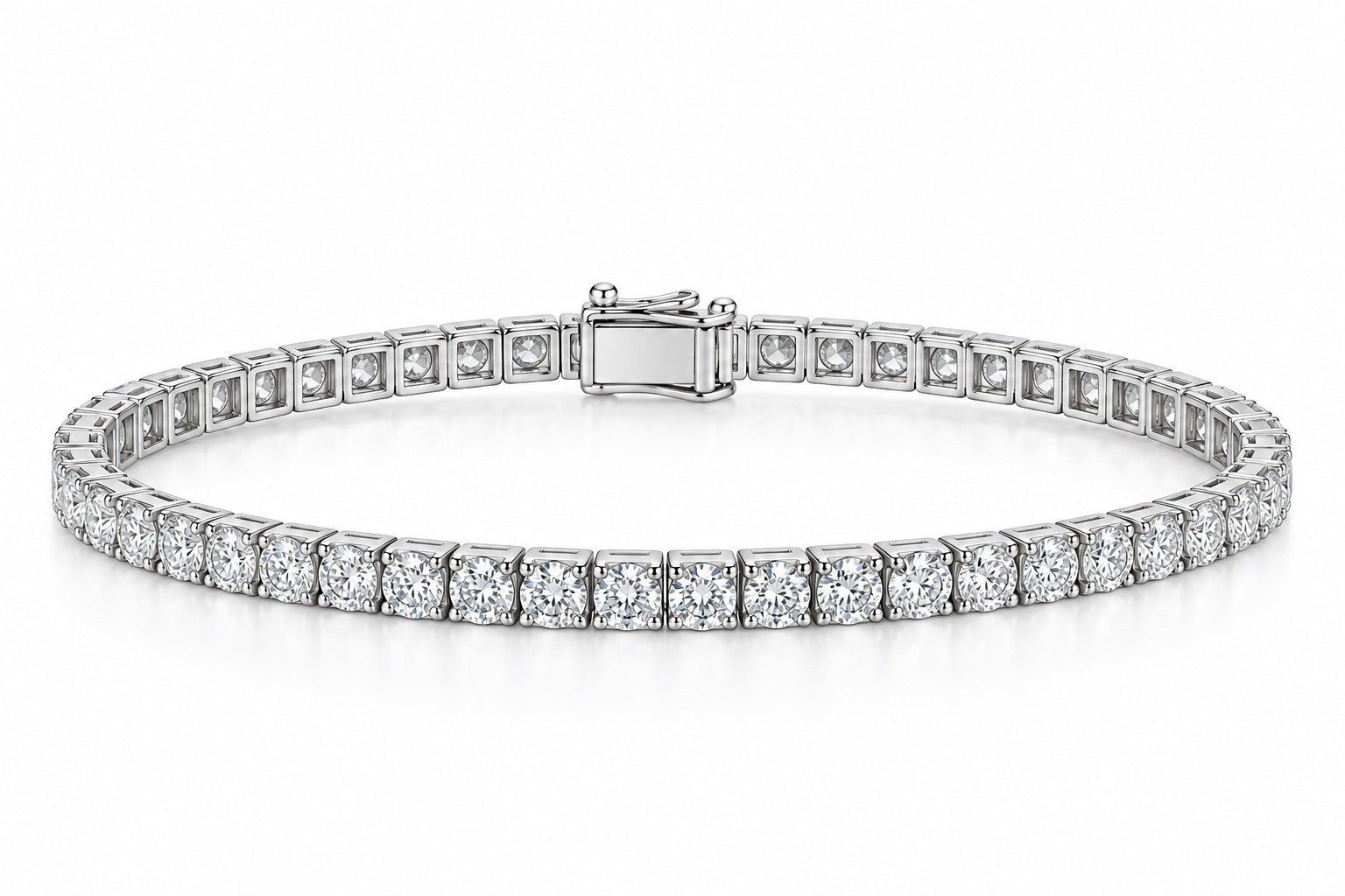 Lab-Grown 8 Carat Round Cut Box Type Tennis Bracelet