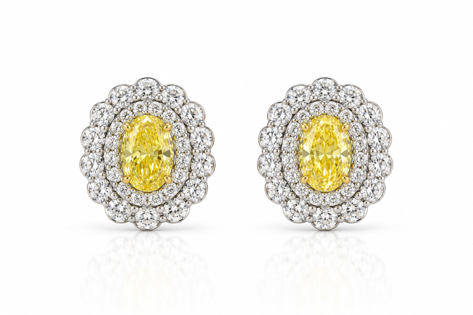 3.6 Carat Yellow Oval Halo Diamond Earrings
